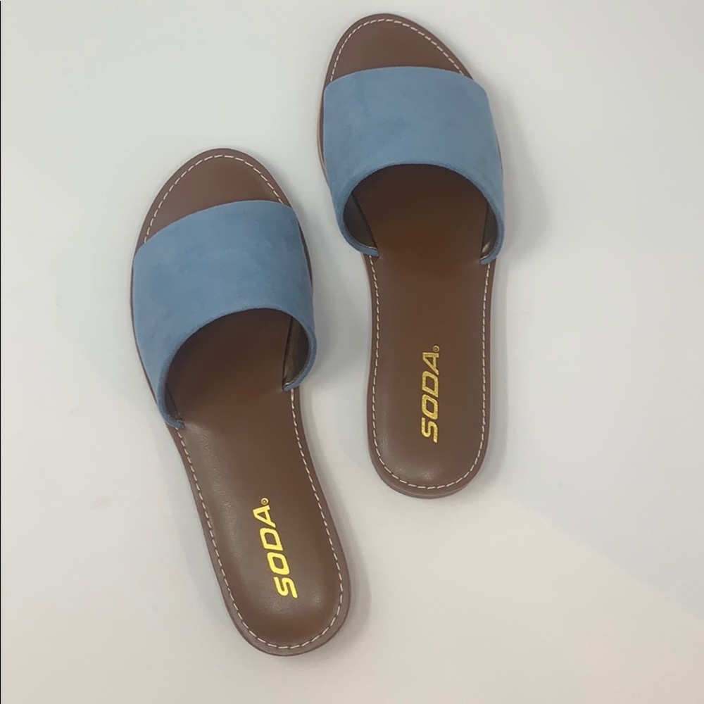 NEW Blue Suede Slip On Sandals